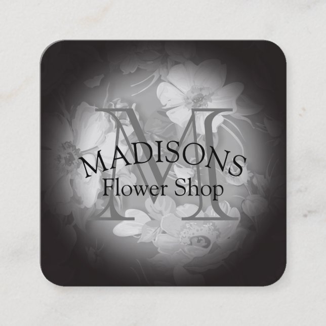 Blommönster med Monogram Fyrkantigt Visitkort (Framsida)