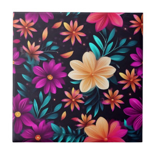 Blommönster med Neon Petals Kakelplatta