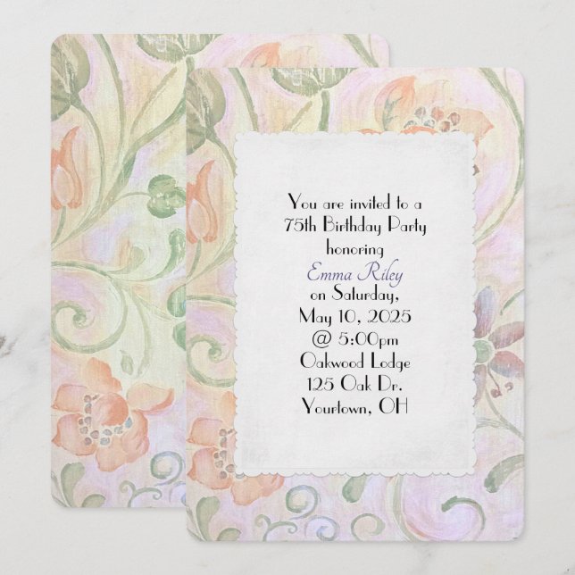 blommönster med party-gammaldags vattenfärg inbjudningar (Fram/baksida)