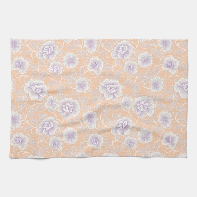 Blommönster med Peach och Lavender Färg Kökshandduk (Horisontell)