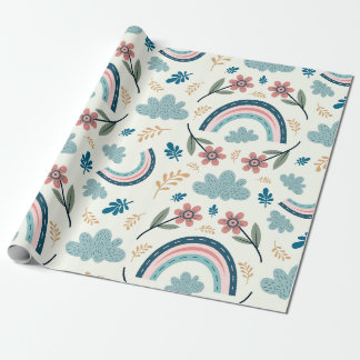 Blommönster med regnbåge och molnformer presentpapper