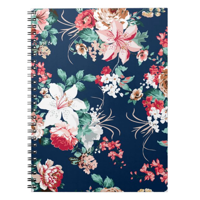 Blommönster med ro och småblommor med v anteckningsbok (Framsidan)