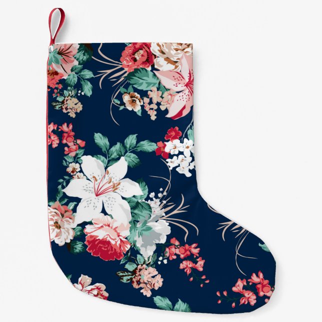Blommönster med ro och småblommor med v liten julstrumpa (Framsidan)