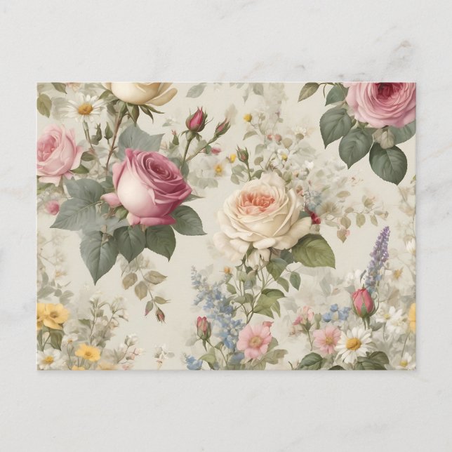 Blommönster med Ro och Wildblommor Rustic Vykort (Framsida)