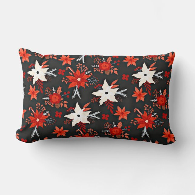 Blommönster med Röda vitblommor-11438 Lumbarkudde (Framsida)