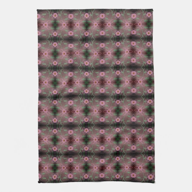 Blommönster med rosa nyanser kökshandduk (Vertikal)