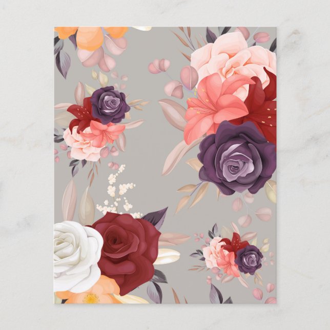 Blommönster med rosa röda och lila rosor flygblad (Framsidan)