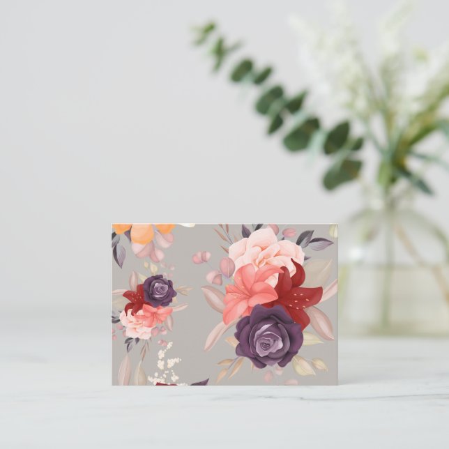 Blommönster med rosa röda och lila rosor placeringskort (Stående Fram)