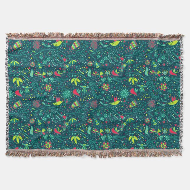 Blommönster med tecknadfåglar 2 filt (Framsidan)