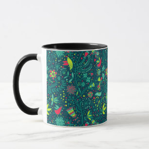Blommönster med tecknadfåglar 2 mugg
