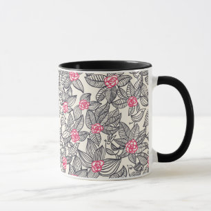 Blommönster med tecknadfåglar mugg