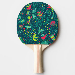 Blommönster med tecknadfåglar pingisracket