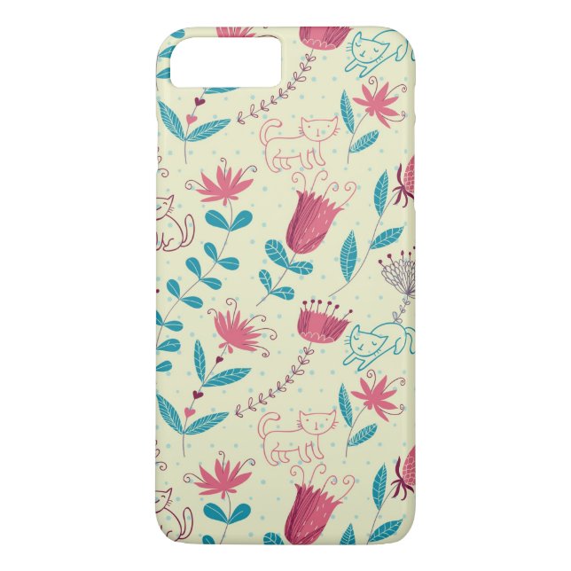 Blommönster med tecknadkatter Case-Mate iPhone skal (Baksida)