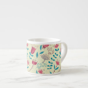 Blommönster med tecknadkatter espressomugg