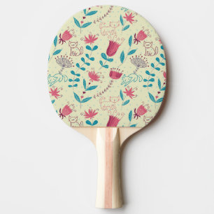 Blommönster med tecknadkatter pingisracket