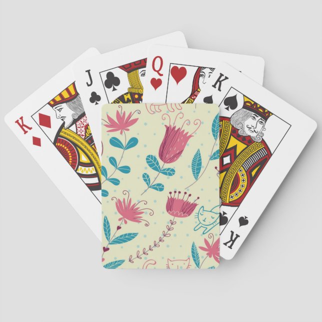 Blommönster med tecknadkatter spel kort (Baksidan)