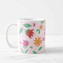 Blommönster med texten stay positive kaffemugg