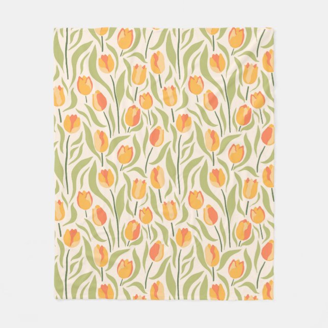 Blommönster med tulpaner fleecefilt (Framsidan)