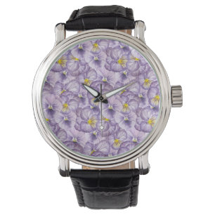 Blommönster med vattenfärg med violetta rutor armbandsur
