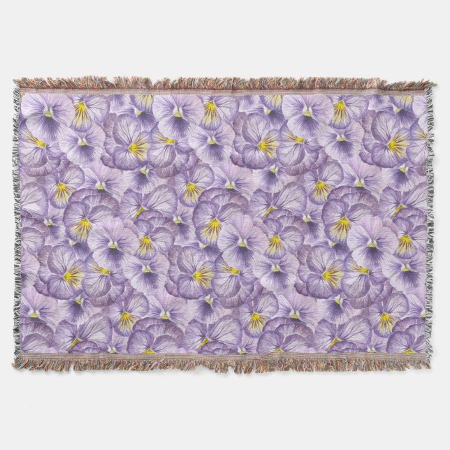 Blommönster med vattenfärg med violetta rutor filt (Framsidan)