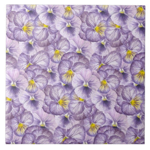 Blommönster med vattenfärg med violetta rutor kakelplatta