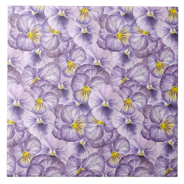 Blommönster med vattenfärg med violetta rutor kakelplatta (Framsidan)