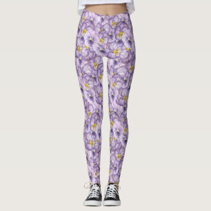 Blommönster med vattenfärg med violetta rutor leggings