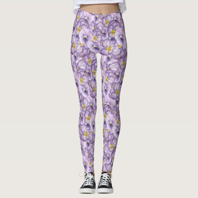 Blommönster med vattenfärg med violetta rutor leggings (Framsida)