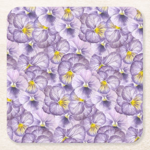 Blommönster med vattenfärg med violetta rutor underlägg papper kvadrat