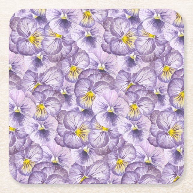 Blommönster med vattenfärg med violetta rutor underlägg papper kvadrat (Framsidan)