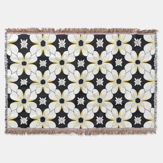 Blommönster med vita och gula blommor filt (Framsidan)