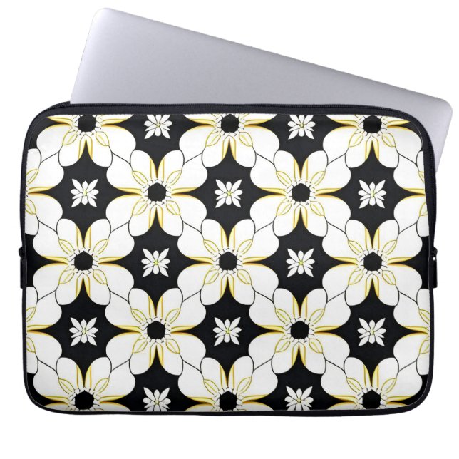 Blommönster med vita och gula blommor laptop fodral (Framsidan)