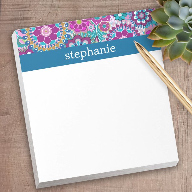 Blommönster mellan kalk och Rosa med Anpassningsba Anteckningsblock (Personalized Notepad)
