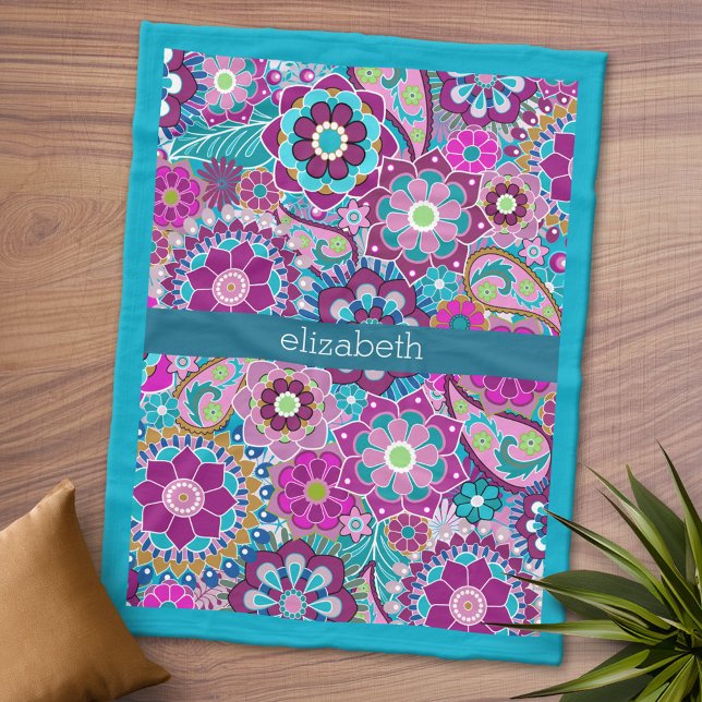 Blommönster mellan kalk och Rosa med Anpassningsba Fleecefilt (Personalized Fleece Blanket - Add Photos and Text)