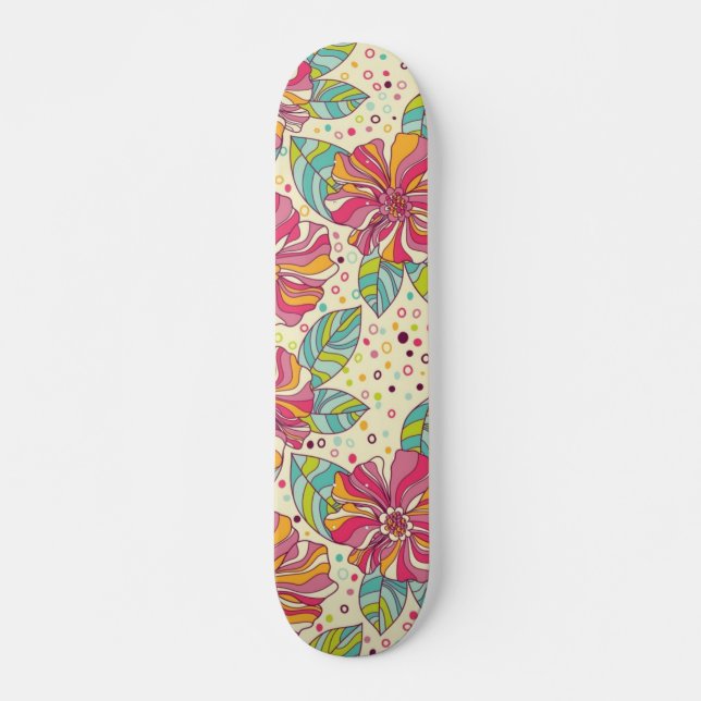 Blommönster Mini Skateboard Bräda 18,5 Cm (Framsida)