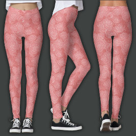 Blommönster | Mjuk Rosa Ros Leggings