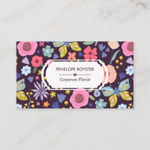 Blommönster Mörk Plommon & Mauve Visitenkort
