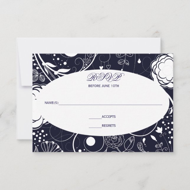 Blommönster Navy/Vit - RSVP OSA Kort (Framsida)