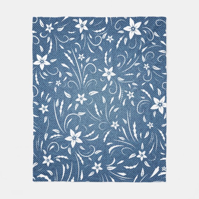 Blommönster om denim fleecefilt (Framsidan)