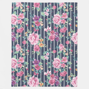 Blommönster om Rand Ro Foliage Rosa Lila Fleecefilt
