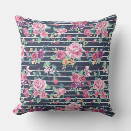 Blommönster om Rand Ro Foliage Rosa Lila Kudde