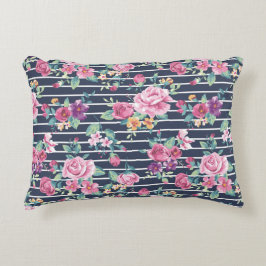 Blommönster om Rand Ro Foliage Rosa Lila Prydnadskudde