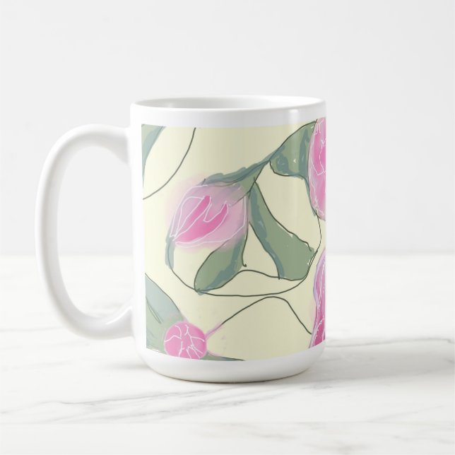 Blommönster om söt Rosa Vintage i Beige Kaffemugg (Vänster)