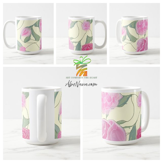 Blommönster om söt Rosa Vintage i Beige Kaffemugg (Skapare uppladdad)