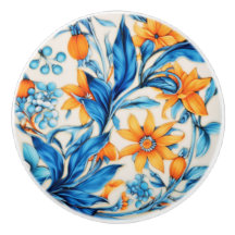 Blommönster - Orange och Blå