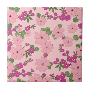 Blommönster, pastellviolett och rosa, kakelplatta