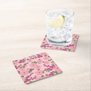 Blommönster, pastellviolett och rosa, underlägg papper kvadrat
