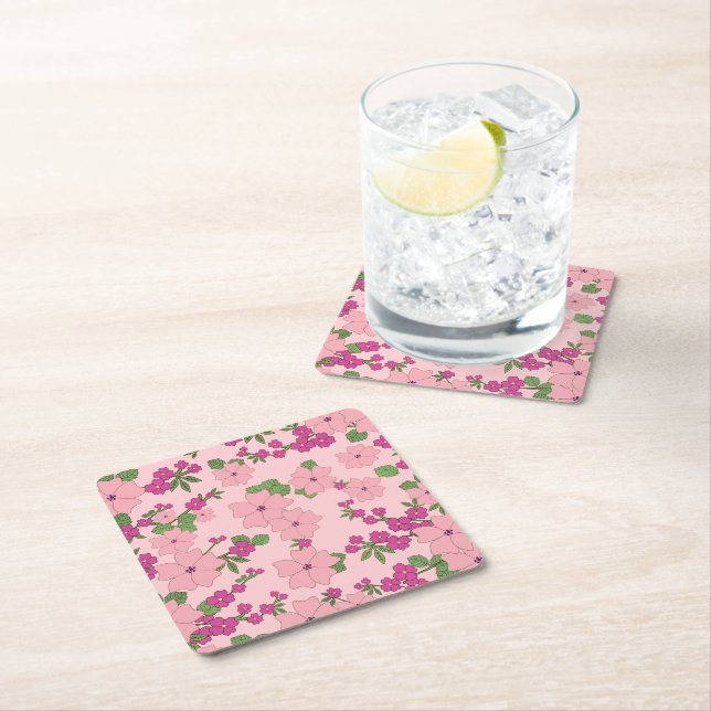 Blommönster, pastellviolett och rosa, underlägg papper kvadrat (Insitu)