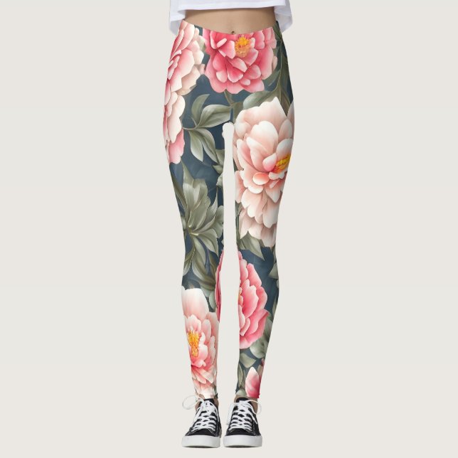 Blommönster Peony Flowers Leggings (Framsida)