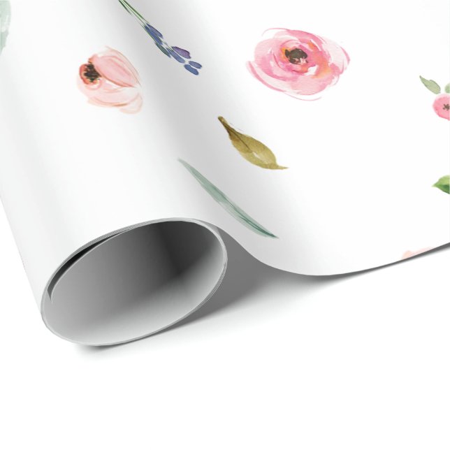 Blommönster Peony Rosor Flowers Cute Pastel Presentpapper (Rullad Hörn)